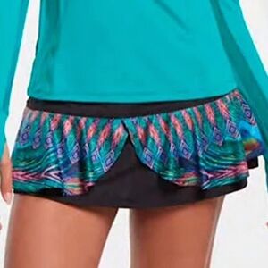 Lucky in Love, Peacock Flounce Pickleball Tennis Skort Skirt Shorts, Size XL